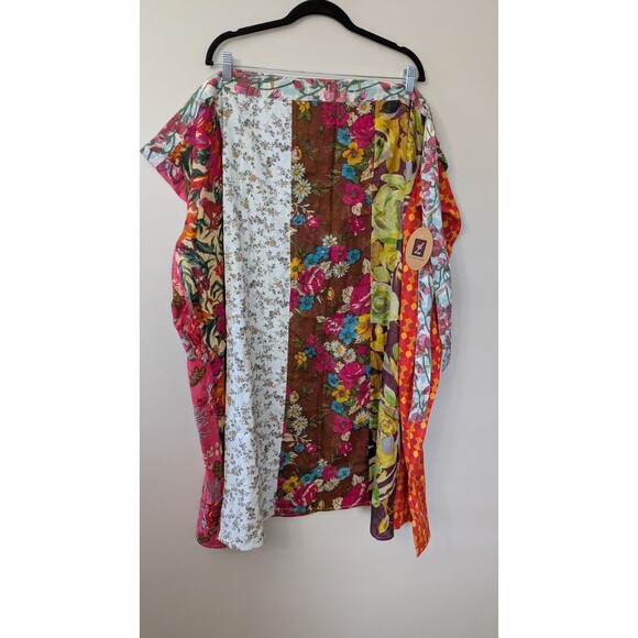 Art Studio Company Sari Cotton Wrap Skirt Handmade Patchwork Colorful Floral NWT - Picture 2 of 9